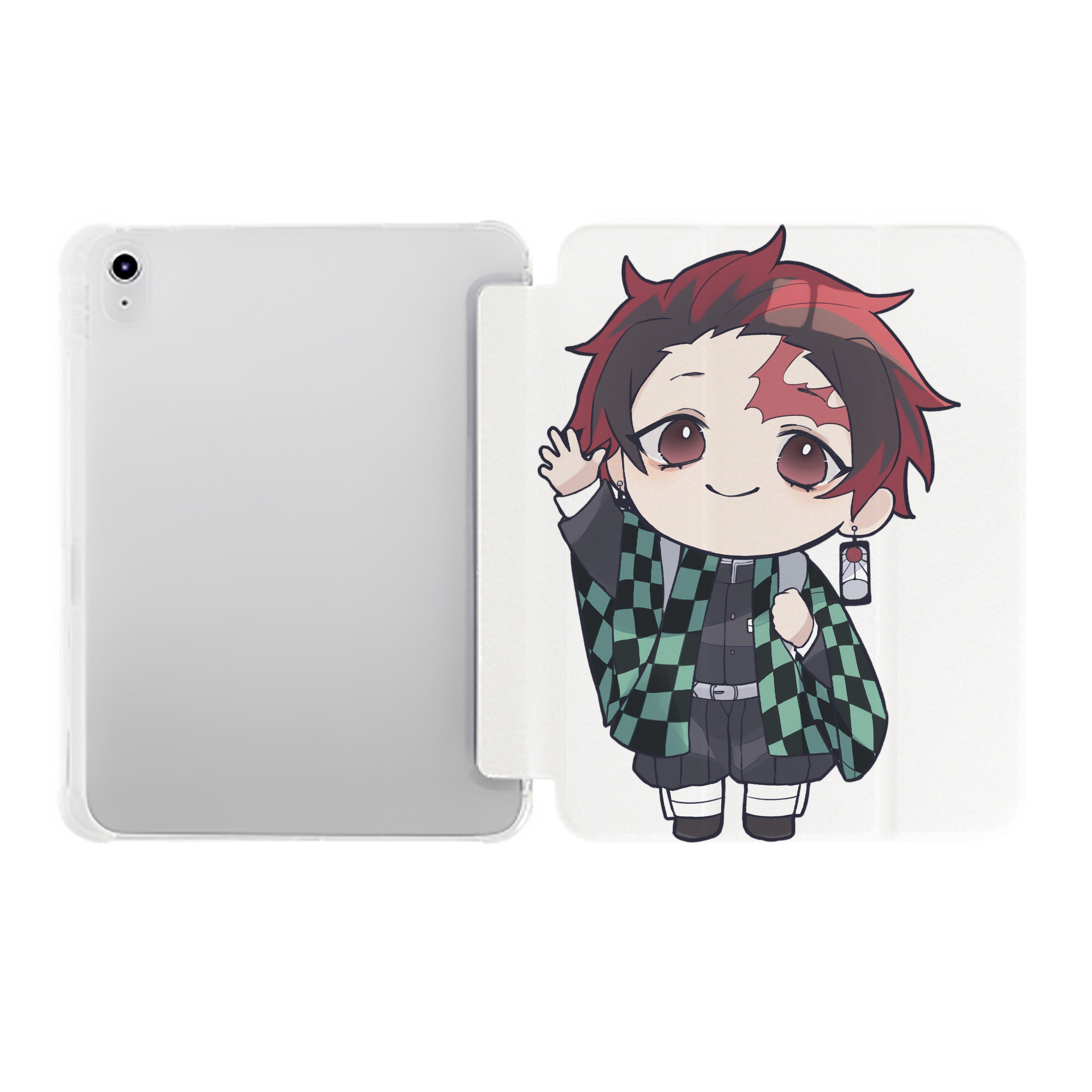（画像用） 鬼滅の刃 竈門 炭治郎／かまど たんじろう Kamado Tanjirou IPad ケース ペン収納付き 三つ折りスタンド PUレザー×シリコン 対応機種9.5/10.5/10.9インチ